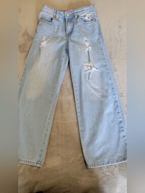 Light Blue Distressed High-Rise Girls Jeans